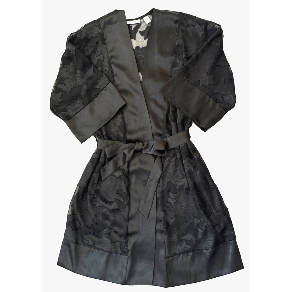 Erika Taylor Sheer Black‎ Burnout Floral Robe Kimono Romantic Gothic Style